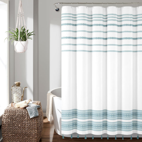 Lush Decor Breezy Chic Tassel Jacquard Recycled Cotton Shower Curtain
