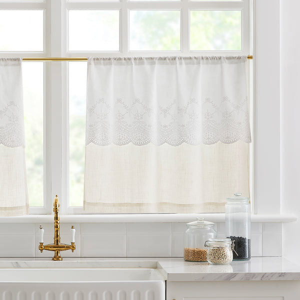 Lush Decor Brigitte Embroidery Eyelet Scalloped Edge Kitchen Tiers