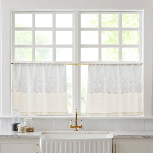 Lush Decor Brigitte Embroidery Eyelet Scalloped Edge Kitchen Tiers