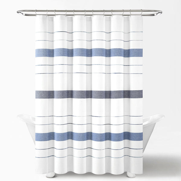 Lush Decor Chic Stripe Yarn Dyed Eco-Friendly Recycled Cotton Blend Shower Curtain