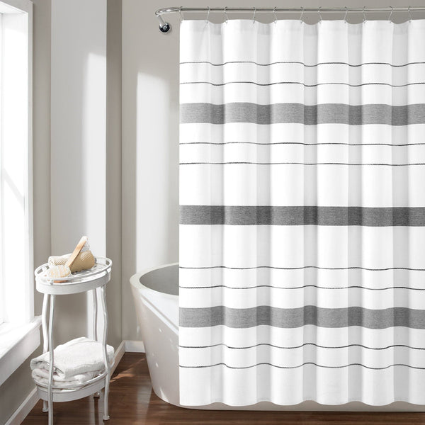 Lush Decor Chic Stripe Yarn Dyed Eco-Friendly Recycled Cotton Blend Shower Curtain