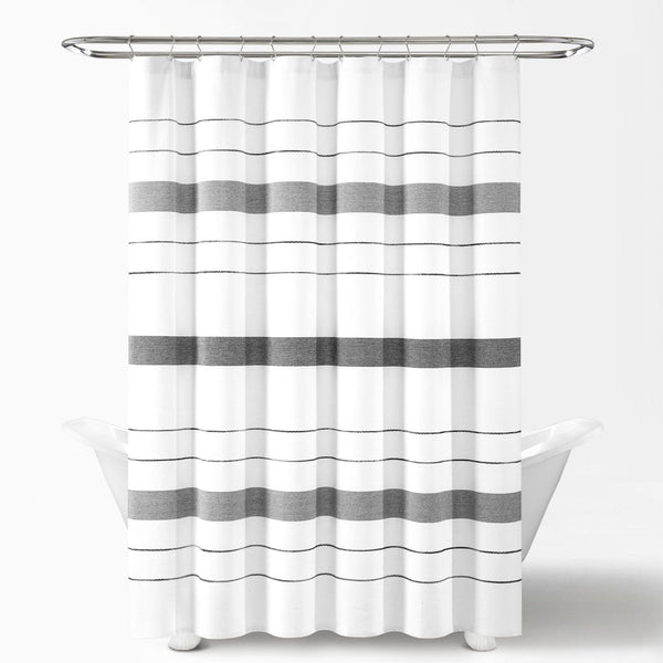 Lush Decor Chic Stripe Yarn Dyed Eco-Friendly Recycled Cotton Blend Shower Curtain