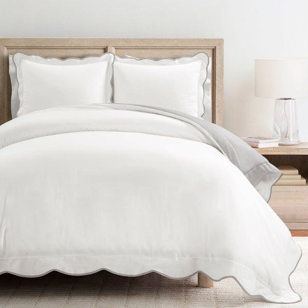 Lush Decor Coastal Chic Scalloped Edge 100% Cotton Reversible Duvet Cover Set