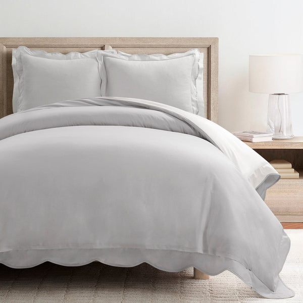 Lush Decor Coastal Chic Scalloped Edge 100% Cotton Reversible Duvet Cover Set