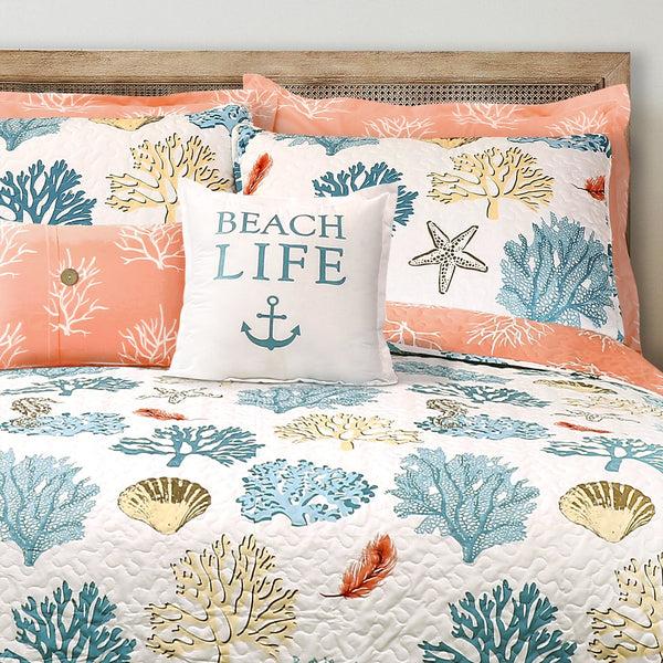 Lush Decor Coastal Reef Feather Reversible Quilt Set