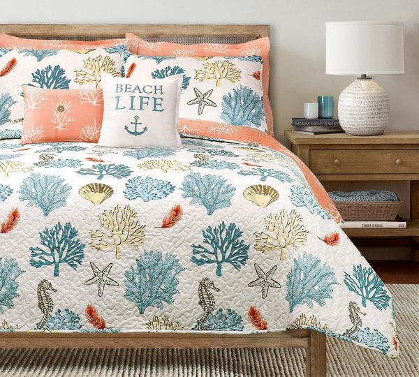 Lush Decor Coastal Reef Feather Reversible Quilt Set