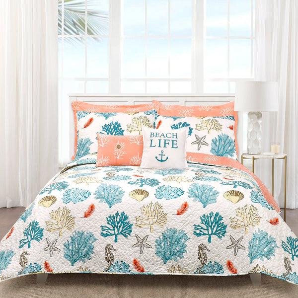 Lush Decor Coastal Reef Feather Reversible Quilt Set