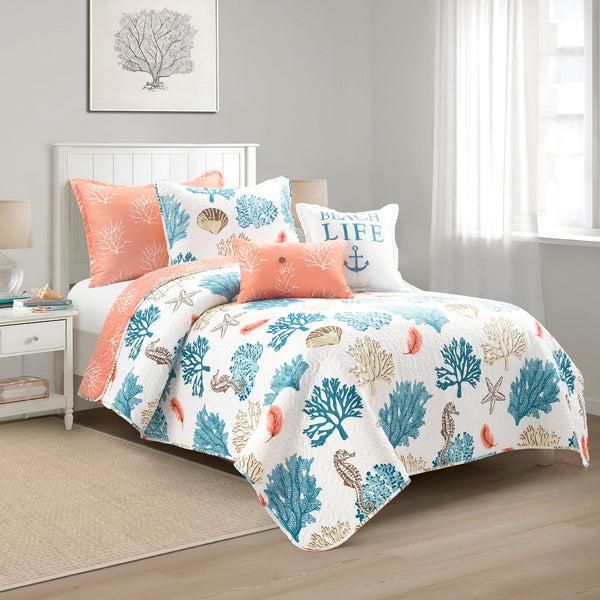 Lush Decor Coastal Reef Feather Reversible Quilt Set