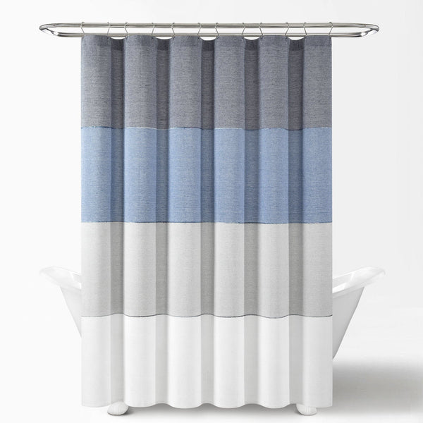 Lush Decor Color Block Ombre Yarn Dyed Recycled Cotton Blend Shower Curtain