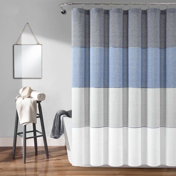 Lush Decor Color Block Ombre Yarn Dyed Recycled Cotton Blend Shower Curtain