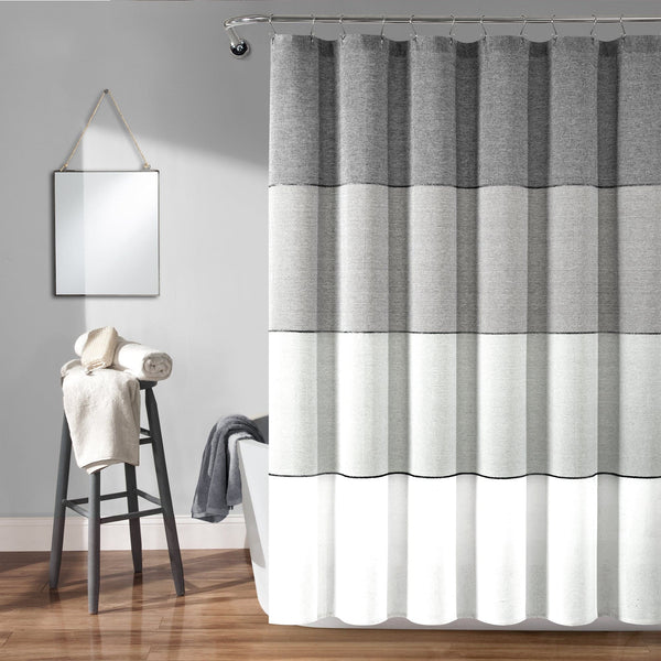 Lush Decor Color Block Ombre Yarn Dyed Recycled Cotton Blend Shower Curtain