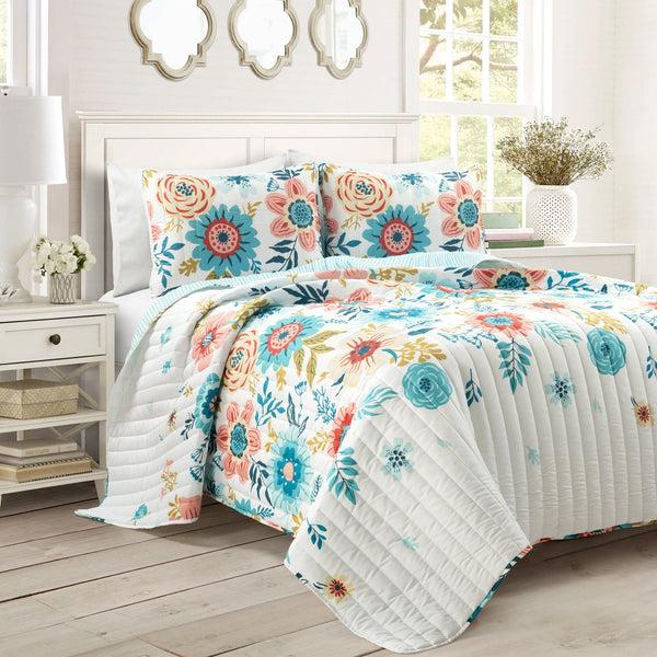 Lush Decor Cottagecore Ariana Flower Reversible Quilt 3 Piece Set