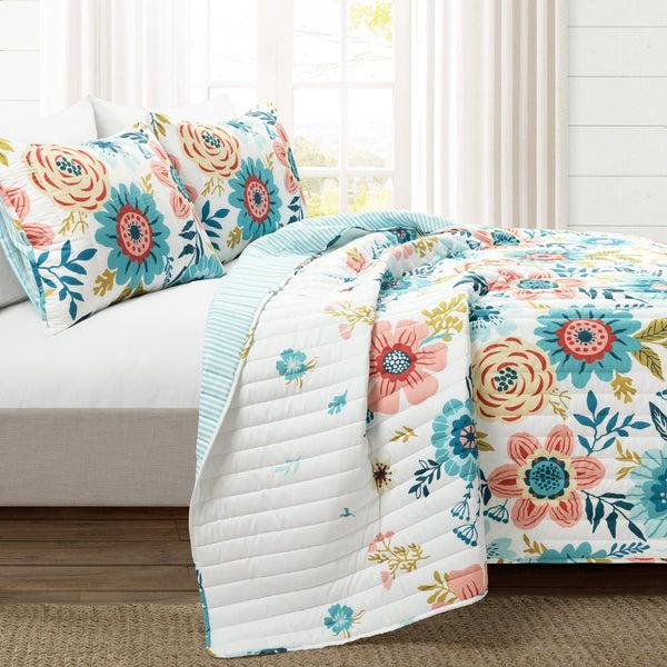 Lush Decor Cottagecore Ariana Flower Reversible Quilt 3 Piece Set