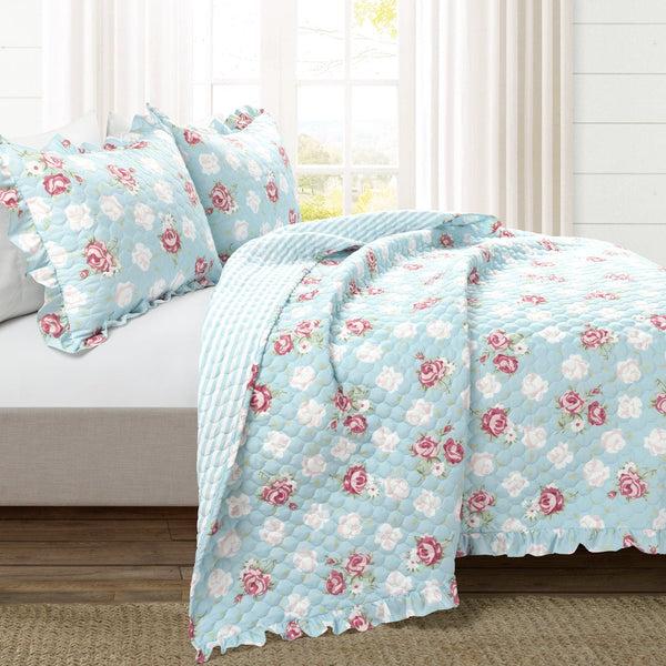 Lush Decor Cottagecore Floral Ruffle Quilt 3 Piece Set