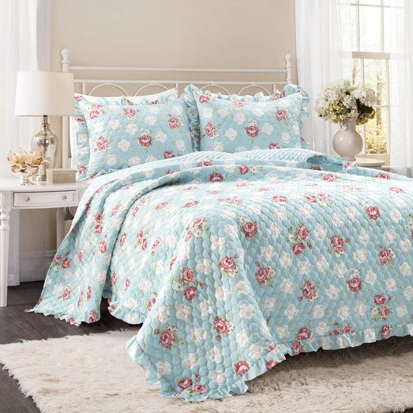 Lush Decor Cottagecore Floral Ruffle Quilt 3 Piece Set