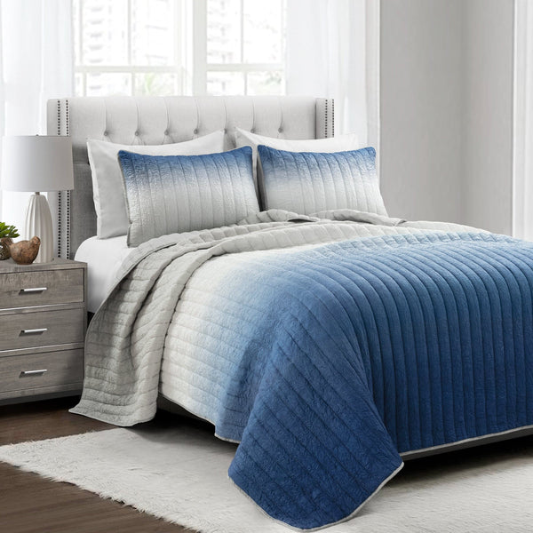 Lush Decor Crinkle Ombre Oversized Quilt 3 Piece Set