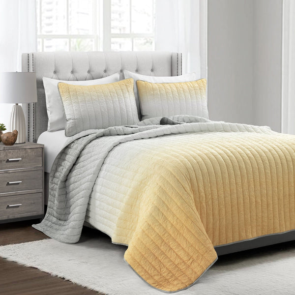 Lush Decor Crinkle Ombre Oversized Quilt 3 Piece Set