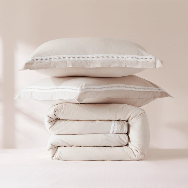 Lush Decor Doris Eyelet Inset Trim Cotton Duvet Cover Set