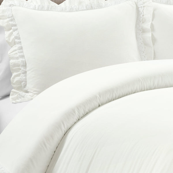 Lush Decor Ella Ruffle Lace 100% Cotton Duvet Cover 3 Piece Set