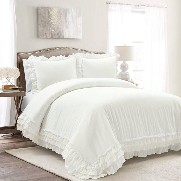 Lush Decor Ella Ruffle Lace 100% Cotton Duvet Cover 3 Piece Set