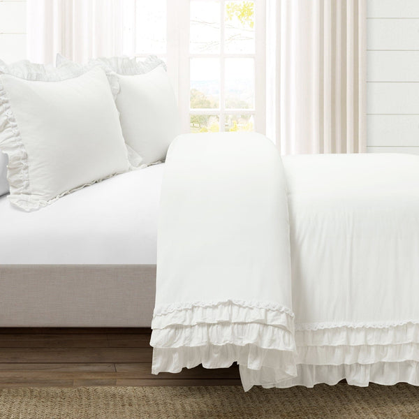 Lush Decor Ella Ruffle Lace 100% Cotton Duvet Cover 3 Piece Set