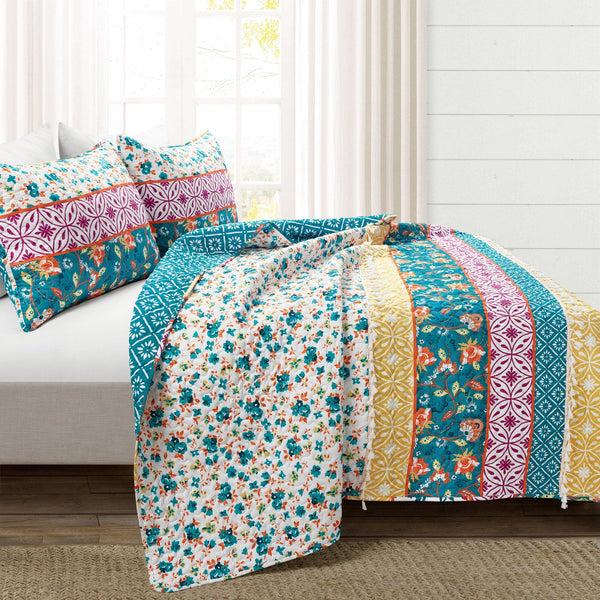 Lush Decor Emily Boho Stripe Reversible 3 Piece Quilt Set