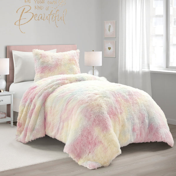 Lush Decor Emma Cozy Ultra Soft Rainbow Faux Fur Comforter Set
