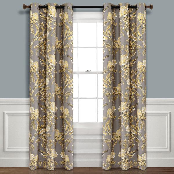Lush Decor Farmhouse Bird And Flower Insulated Grommet Blackout Window Curtain Panel Set