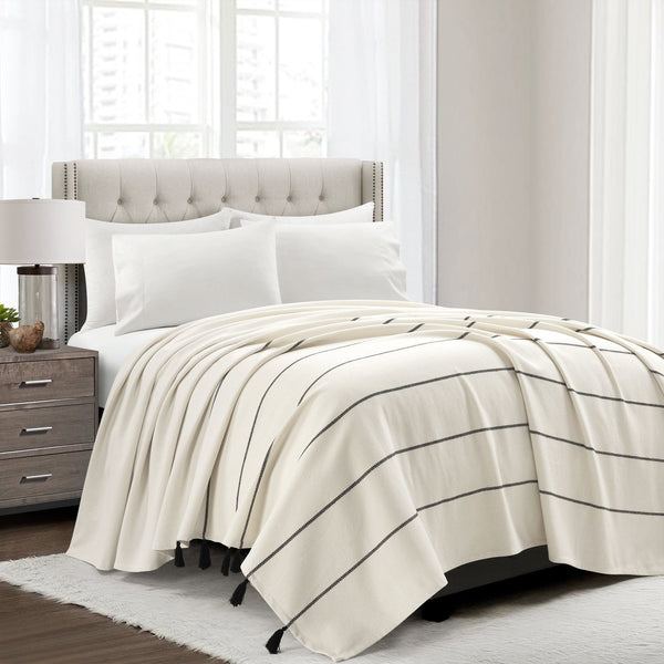 Lush Decor Farmhouse Boho Stripe Woven Tassel Yarn Dyed Cotton Blend Blanket/Coverlet