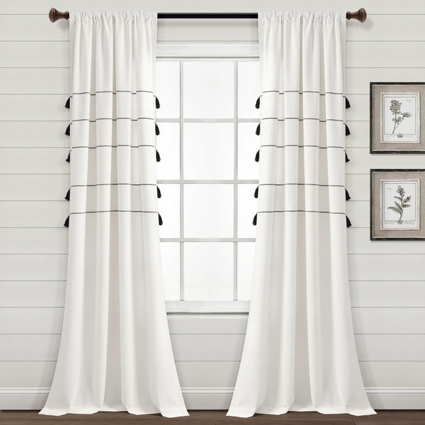 Lush Decor Farmhouse Boho Stripe Woven Tassel Yarn Dyed Recycled Cotton Blend Window Curtain Panel Set