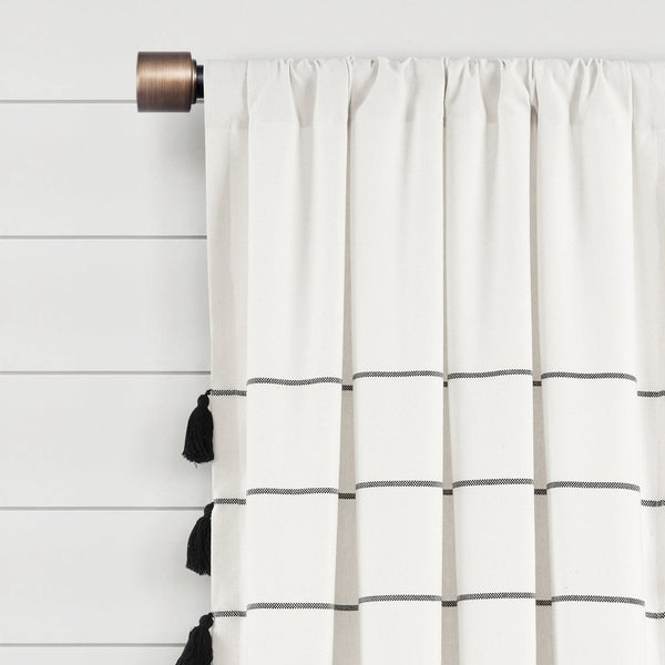 Lush Decor Farmhouse Boho Stripe Woven Tassel Yarn Dyed Recycled Cotton Blend Window Curtain Panel Set