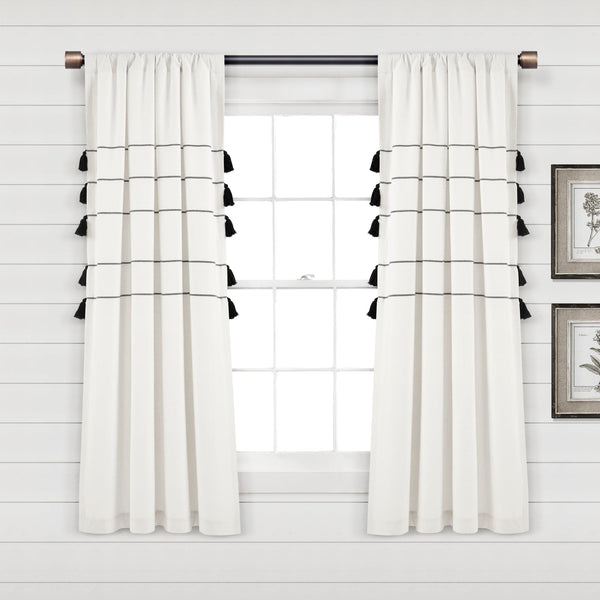 Lush Decor Farmhouse Boho Stripe Woven Tassel Yarn Dyed Recycled Cotton Blend Window Curtain Panel Set