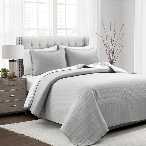 Lush Decor Farmhouse Box Stitch And Stripe Cotton Quilt 3 Piece Set