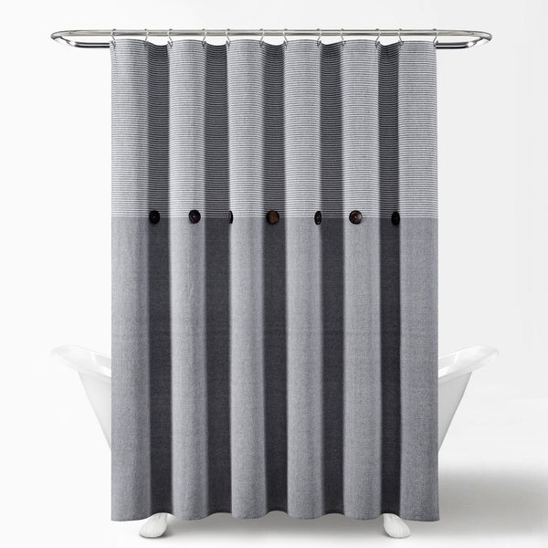 Lush Decor Farmhouse Button Stripe Yarn Dyed Shower Curtain