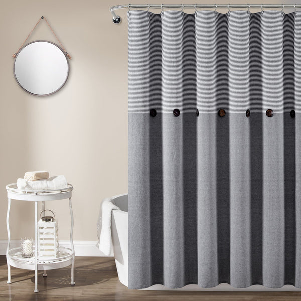 Lush Decor Farmhouse Button Stripe Yarn Dyed Shower Curtain
