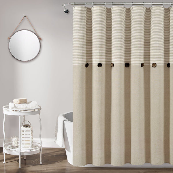 Lush Decor Farmhouse Button Stripe Yarn Dyed Shower Curtain