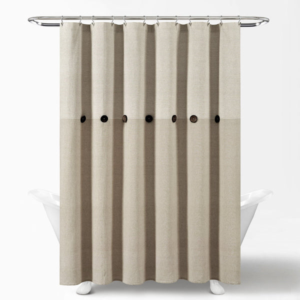 Lush Decor Farmhouse Button Stripe Yarn Dyed Shower Curtain