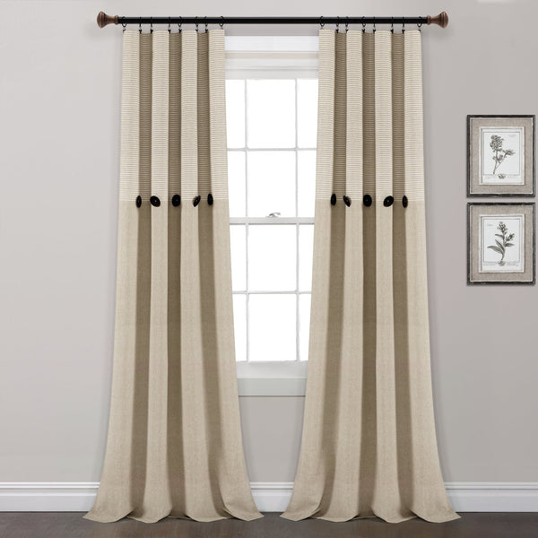 Lush Decor Farmhouse Button Stripe Yarn Dyed Woven Cotton Blend Window Curtain Panel Set