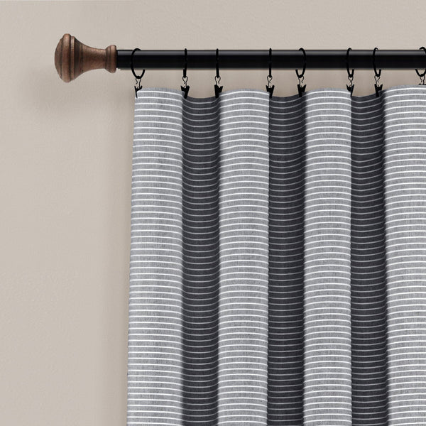 Lush Decor Farmhouse Button Stripe Yarn Dyed Woven Cotton Blend Window Curtain Panel Set