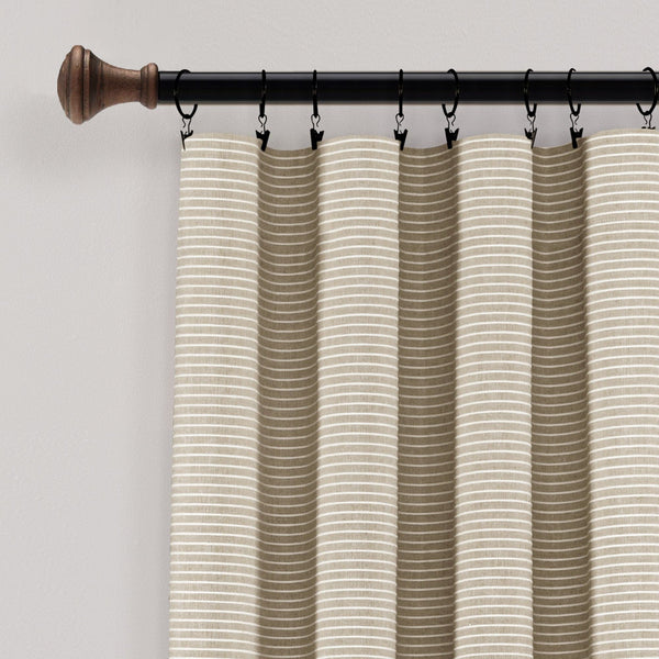 Lush Decor Farmhouse Button Stripe Yarn Dyed Woven Cotton Blend Window Curtain Panel Set