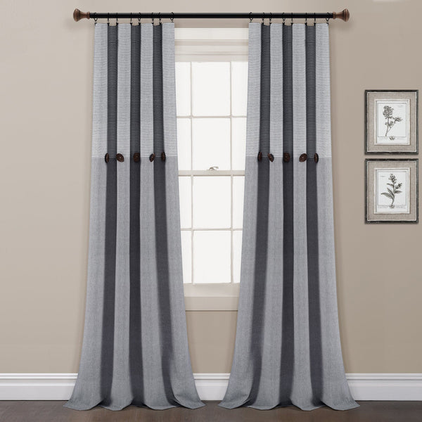Lush Decor Farmhouse Button Stripe Yarn Dyed Woven Cotton Blend Window Curtain Panel Set