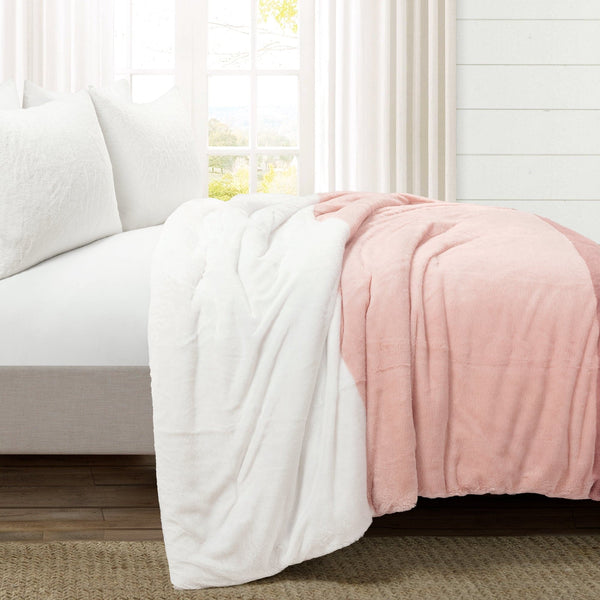 Lush Decor Farmhouse Color Block Ultra Soft Faux Fur Comforter Set