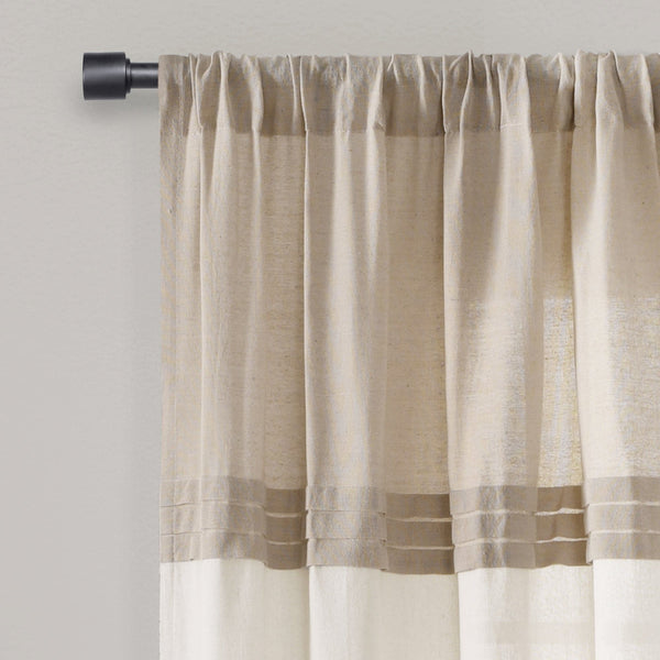 Lush Decor Farmhouse Faux Linen Colorblock Pleated Window Curtains
