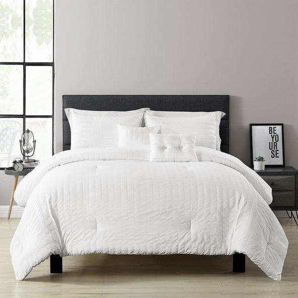 Lush Decor Farmhouse Seersucker 5 Piece Comforter Set