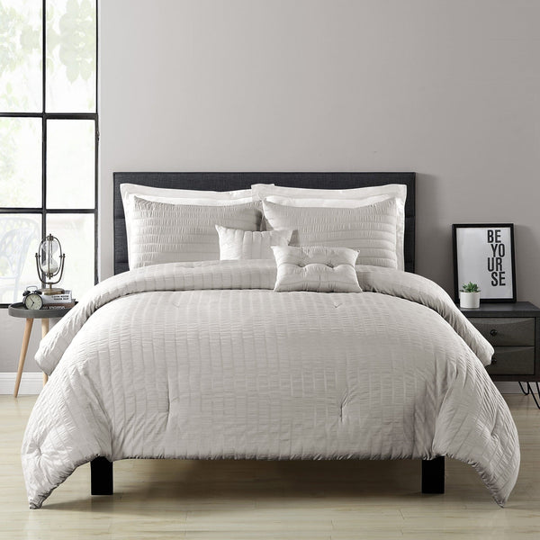 Lush Decor Farmhouse Seersucker 5 Piece Comforter Set
