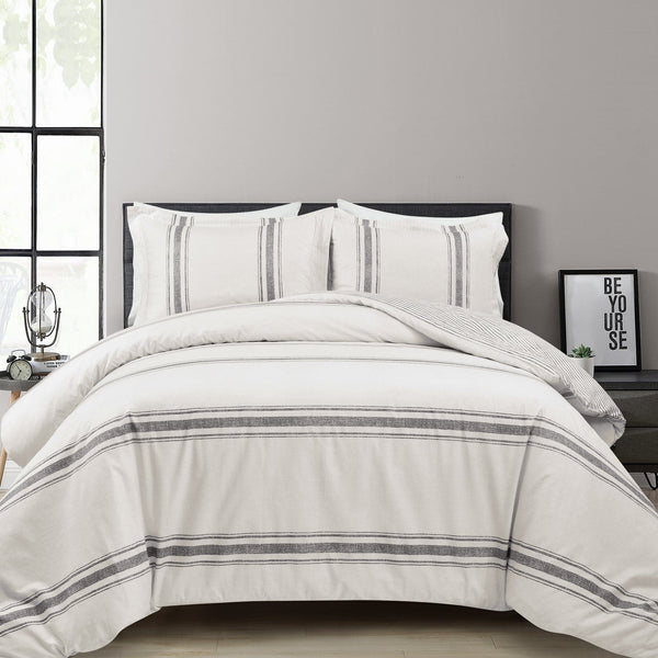 Lush Decor Farmhouse Stripe 100% Cotton Duvet Cover Set