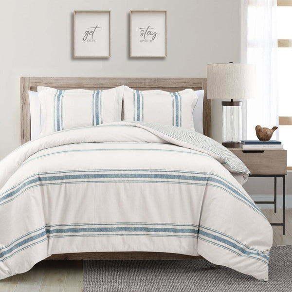 Lush Decor Farmhouse Stripe 100% Cotton Duvet Cover Set