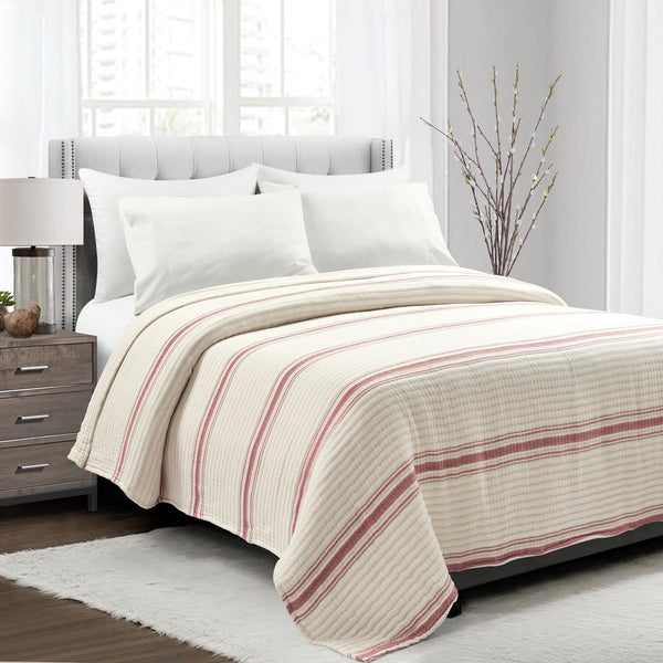 Lush Decor Farmhouse Stripe Kantha Pick Stitch Yarn Dyed Cotton Woven Blanket/Quilt/Coverlet