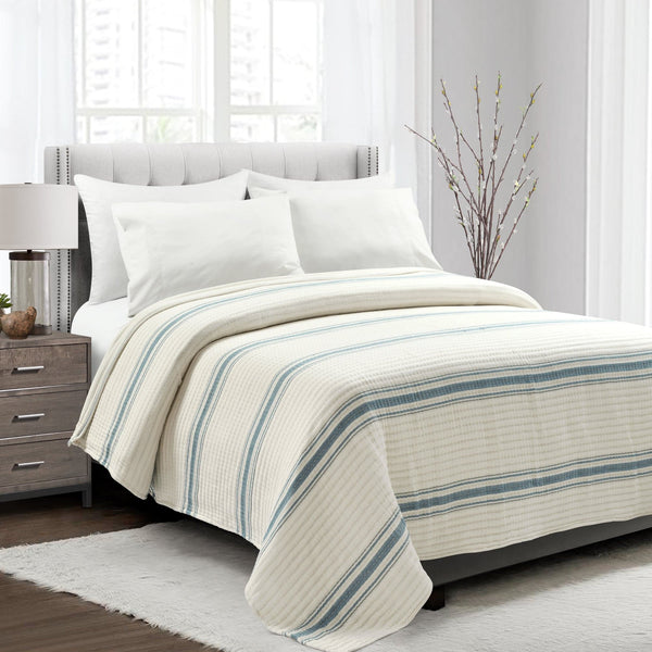 Lush Decor Farmhouse Stripe Kantha Pick Stitch Yarn Dyed Cotton Woven Blanket/Quilt/Coverlet