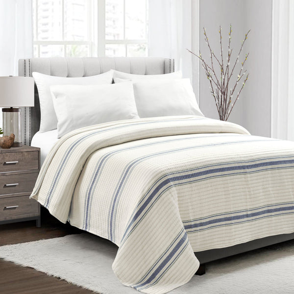 Lush Decor Farmhouse Stripe Kantha Pick Stitch Yarn Dyed Cotton Woven Blanket/Quilt/Coverlet